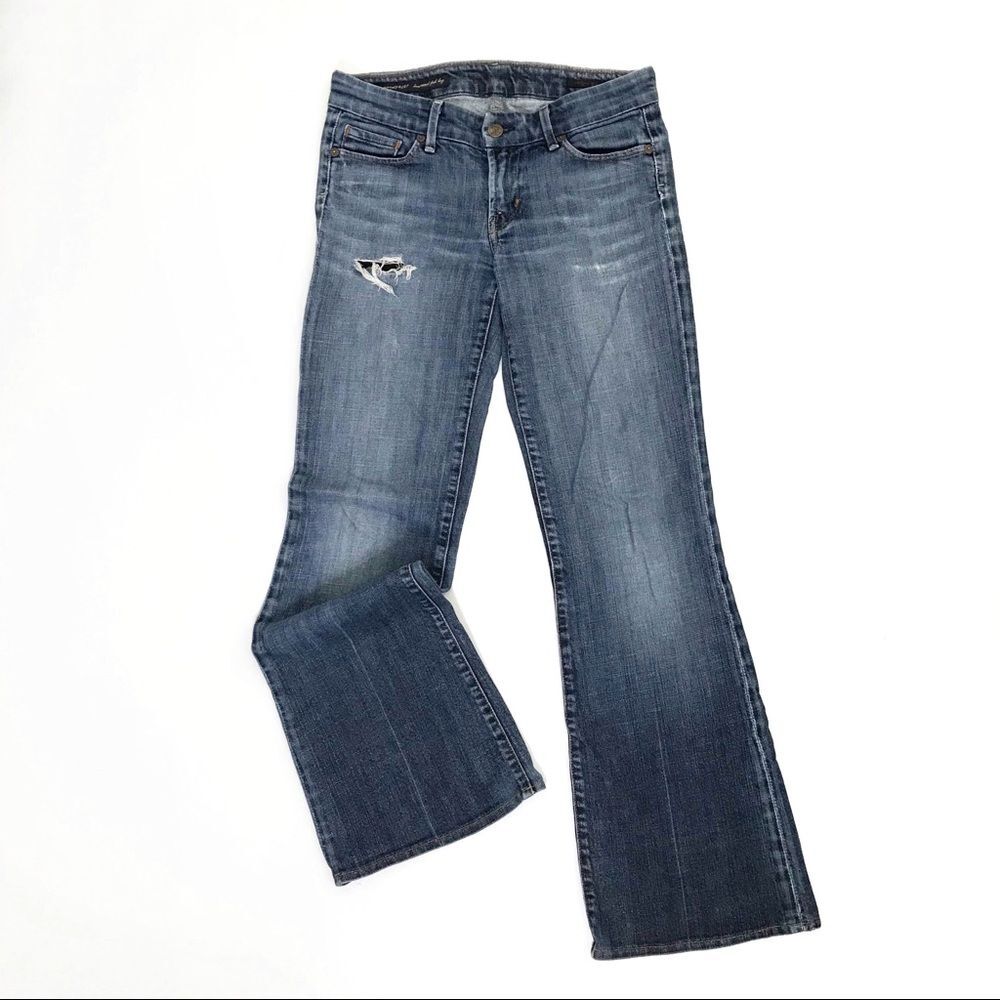 Citizens of Humanity Dunaway #087 Low Rise Flare Distressed Denim Blue Jeans 27